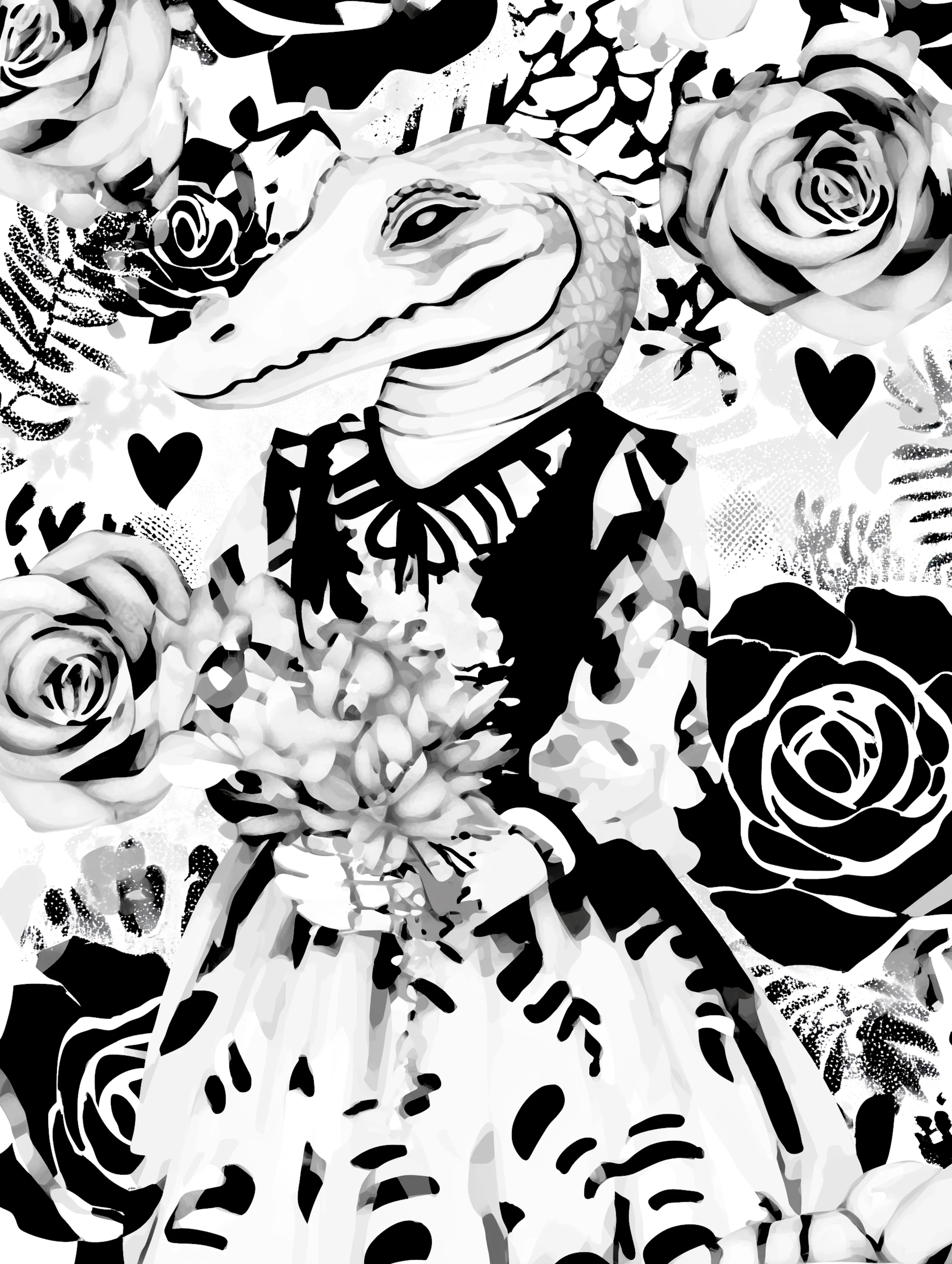 Free printable crocodile coloring pages for adults featuring croc holding a bouquet